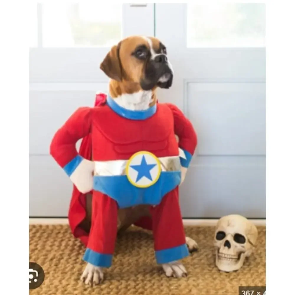 Captain America Dog Costume Red Blue Velour Silver Trim Size XXL